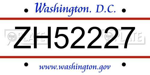 ZH52227 District Of Columbia License Plate