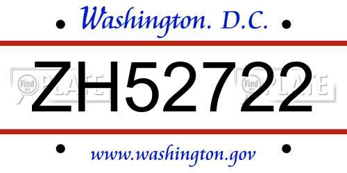 ZH52722 District Of Columbia License Plate