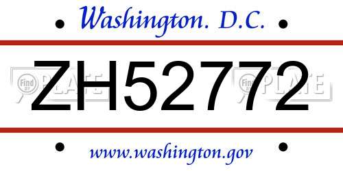 ZH52772 District Of Columbia License Plate