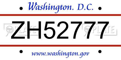 ZH52777 District Of Columbia License Plate