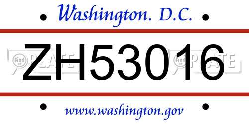 ZH53016 District Of Columbia License Plate