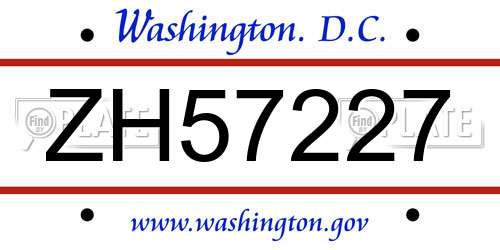 ZH57227 District Of Columbia License Plate