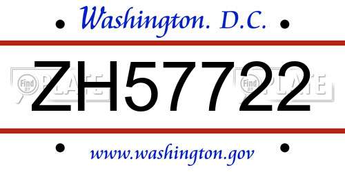 ZH57722 District Of Columbia License Plate