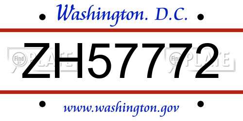 ZH57772 District Of Columbia License Plate