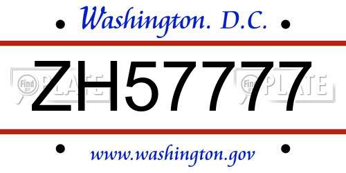 ZH57777 District Of Columbia License Plate