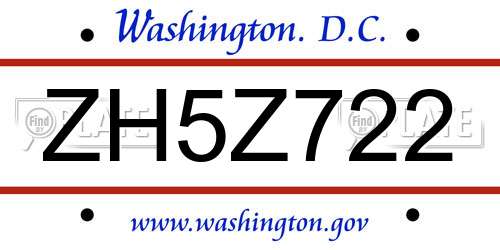 ZH5Z722 District Of Columbia License Plate