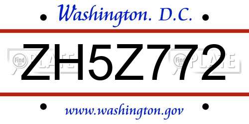 ZH5Z772 District Of Columbia License Plate