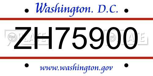 ZH75900 District Of Columbia License Plate