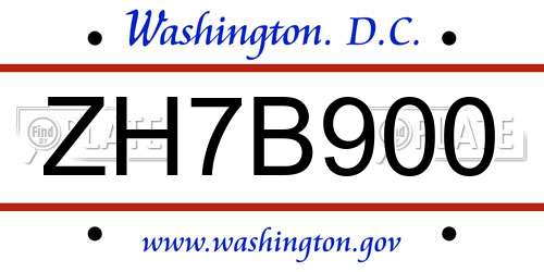 ZH7B900 District Of Columbia License Plate