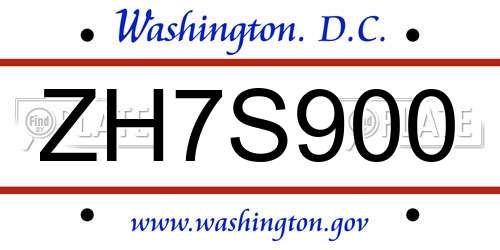 ZH7S900 District Of Columbia License Plate