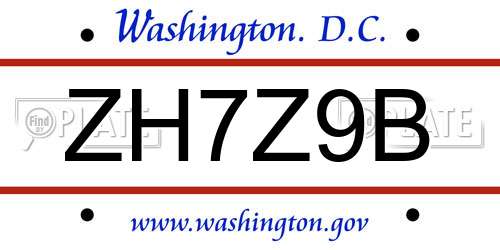 ZH7Z9B District Of Columbia License Plate