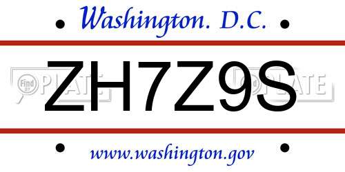 ZH7Z9S District Of Columbia License Plate
