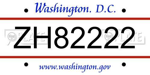 ZH82222 District Of Columbia License Plate