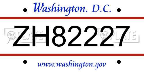 ZH82227 District Of Columbia License Plate