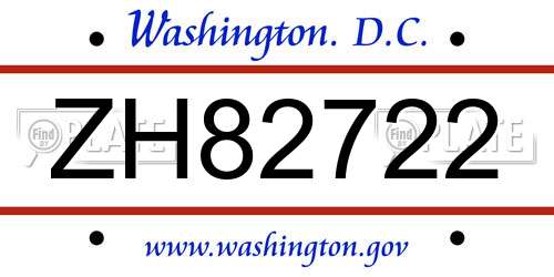 ZH82722 District Of Columbia License Plate