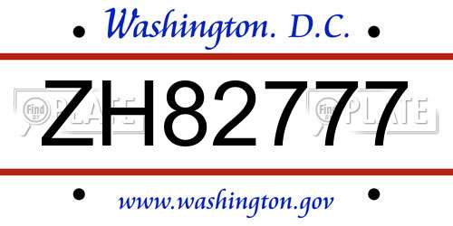 ZH82777 District Of Columbia License Plate