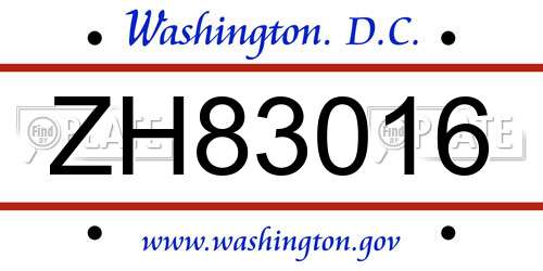ZH83016 District Of Columbia License Plate