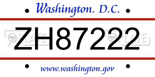 ZH87222 District Of Columbia License Plate