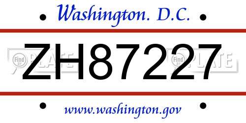 ZH87227 District Of Columbia License Plate