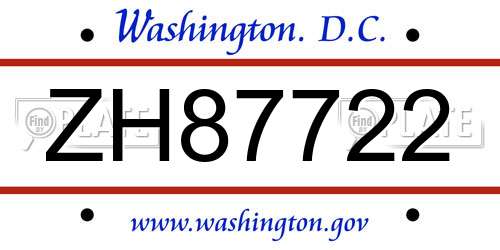 ZH87722 District Of Columbia License Plate