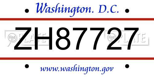 ZH87727 District Of Columbia License Plate
