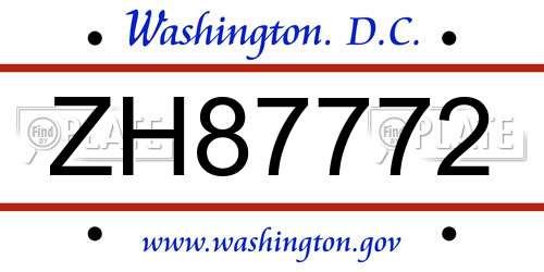 ZH87772 District Of Columbia License Plate