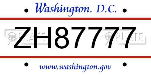 ZH87777 District Of Columbia License Plate