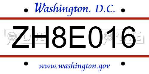 ZH8E016 District Of Columbia License Plate