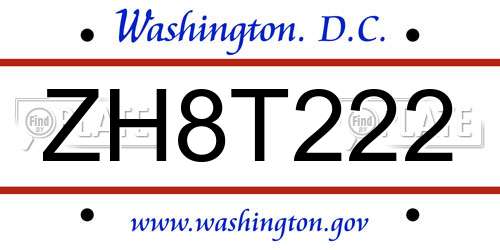 ZH8T222 District Of Columbia License Plate