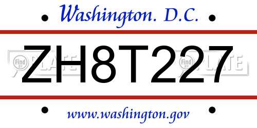 ZH8T227 District Of Columbia License Plate