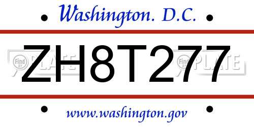 ZH8T277 District Of Columbia License Plate