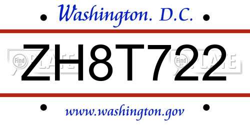 ZH8T722 District Of Columbia License Plate