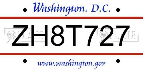 ZH8T727 District Of Columbia License Plate