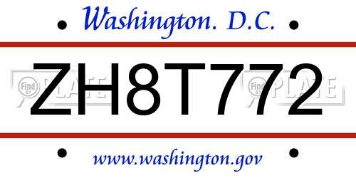ZH8T772 District Of Columbia License Plate