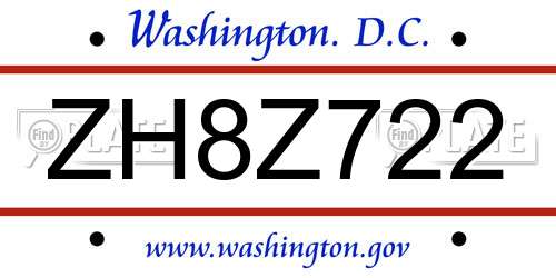 ZH8Z722 District Of Columbia License Plate