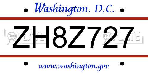 ZH8Z727 District Of Columbia License Plate