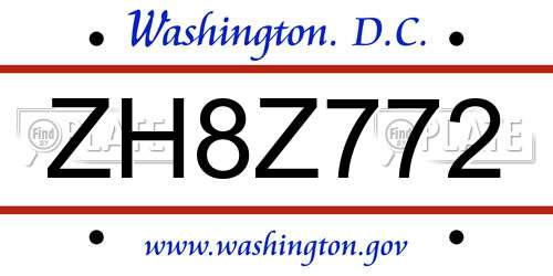 ZH8Z772 District Of Columbia License Plate