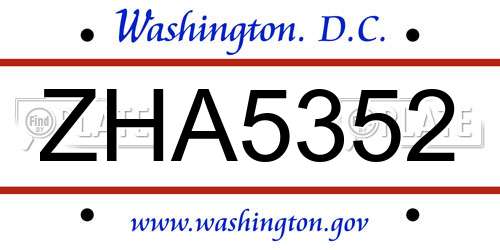 ZHA5352 District Of Columbia License Plate