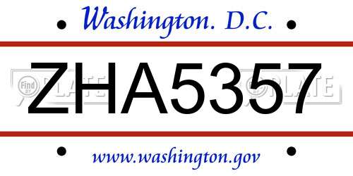 ZHA5357 District Of Columbia License Plate