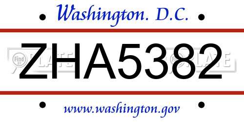 ZHA5382 District Of Columbia License Plate