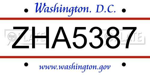 ZHA5387 District Of Columbia License Plate
