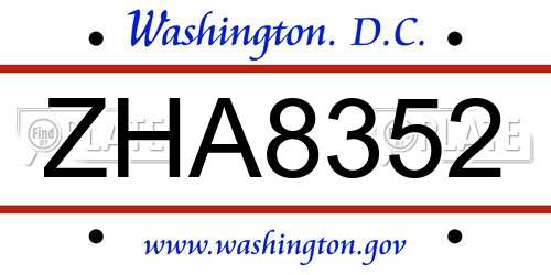ZHA8352 District Of Columbia License Plate