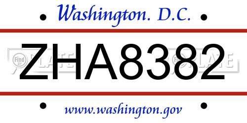 ZHA8382 District Of Columbia License Plate
