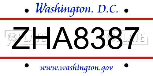 ZHA8387 District Of Columbia License Plate