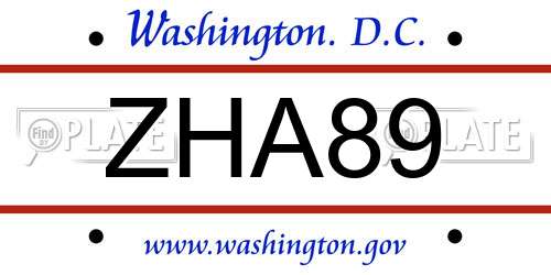 ZHA89 District Of Columbia License Plate