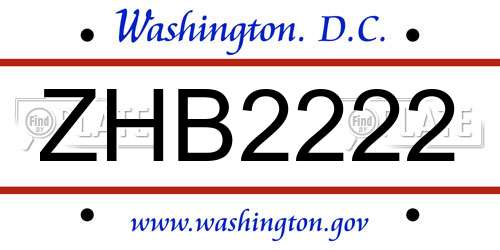 ZHB2222 District Of Columbia License Plate