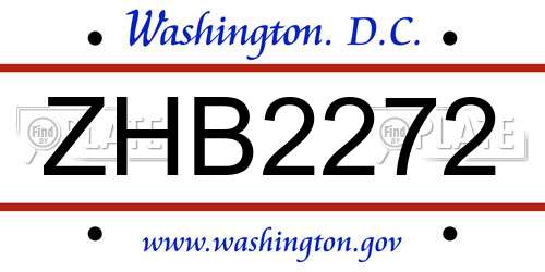 ZHB2272 District Of Columbia License Plate