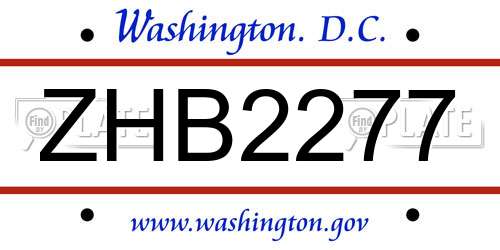 ZHB2277 District Of Columbia License Plate