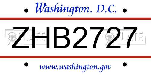 ZHB2727 District Of Columbia License Plate