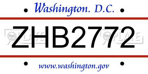 ZHB2772 District Of Columbia License Plate